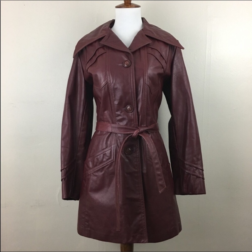 Vintage 70’s Leather Mid Thigh Belted Coat